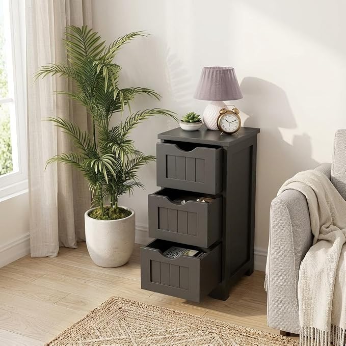 Floor Cabinet with 3 Drawers, Freestanding Side Storage Organizer, Wooden Storage Cabinet for Bathroom Home Office Living Room(Black)