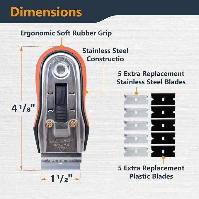 POWERTEC Razor Blade Scraper Tool Set with 20 Blades - 3.5" & 1.5" Scrapers for Removing Decals, Stickers, Glue, Paint & More (72066)