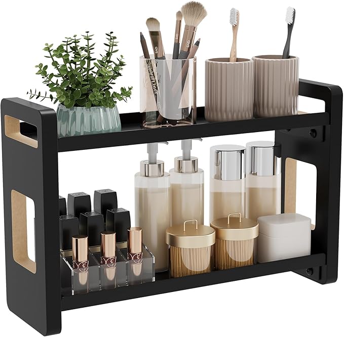 Bathroom Counter Organizer,Bathroom Counter Shelf,Bathroom Organizers,Under Sink Organizer,Cologne Organizer For Men,Cologne Cabinet,Fathers Day Gift for Dad(Black 2 Tier)
