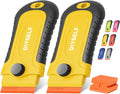 DIYSELF 2 Pcs Plastic Razor Blade Scraper with 10 Pcs Blades, Plastic Scraper Tool for Adhesive Remover, Scrapers for Cleaning Stickers, Decals, Glass, Windows, Car, No Scratches (Yellow)