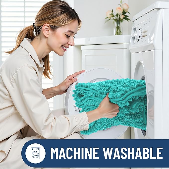 Smiry Bathroom Rugs Mat 44x24, Extra Soft Absorbent Chenille Bath Rugs, Non Slip Rubber Backing Machine Washable Quick Dry Bath Mats for Bathroom Floor, Tub, Shower, Home Decor Accessories, Turquoise