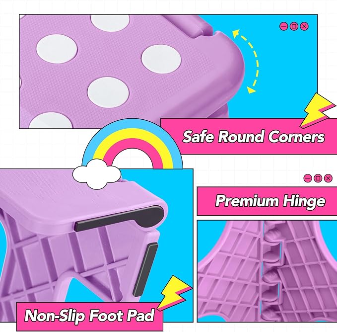 Delxo 11 inch Folding Step Stool, Non-Slip Foldable Stools Up to 300 LBS, Step Stool with Handle, Lightweight for Kitchen, Bathroom, Bedroom, Garden, Light Purple, 1PC