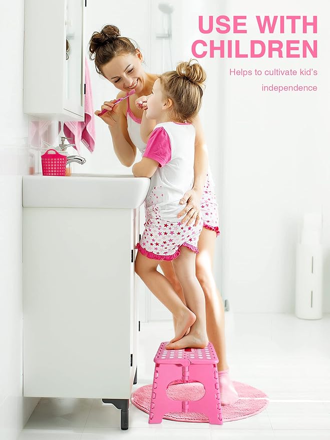 Dyforce Folding Step Stool, 11 Inch Kids Step Stool, Foldable Step Stools for Adults, Compact Foot Stools, Light-Weight Toddler Step Stools for Kitchen, Bathroom, Holds Up to 300 lbs (Pink)