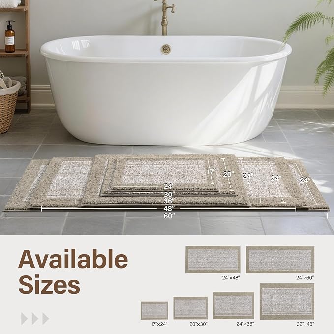 48x24 Long Bathroom Rugs Non Slip Washable, Large Bath Rugs for Bathroom Floor Tub,Soft Absorbent Quick Dry Bath Mats for Shower, Bathtub, Home Decor（Greige）