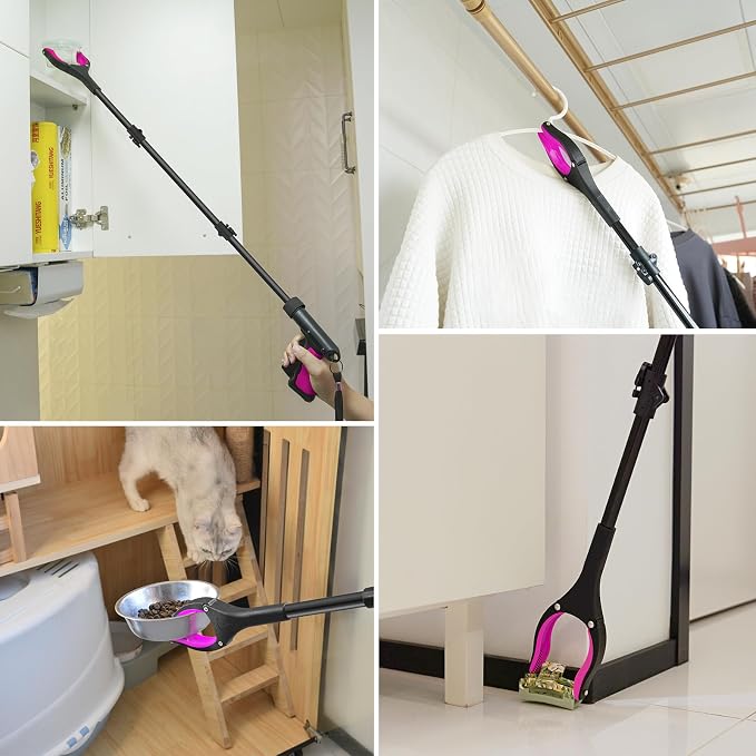 43" Grabber Reacher Tool, Foldable Reacher Grabber Pickup Tool with 360° Rotating Jaw & Two Magnets, Extra Long Trash Picker Upper Grabber, Extension Grabbers for Seniors, Pink