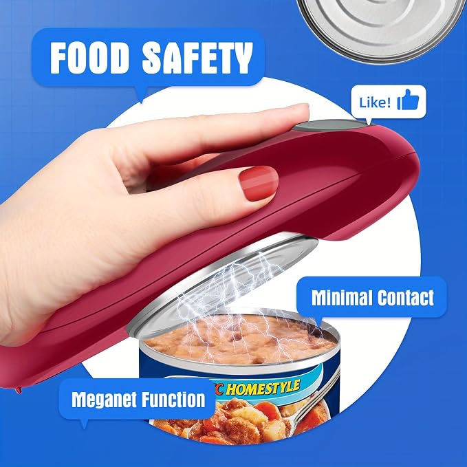 Electric Can Opener Automatic, Red Smooth Edge Electric Tin Opener - Safe Hands-Free Can Opener for Kitchen & Home Use