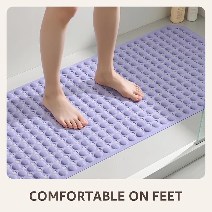 OTHWAY Bath Tub Shower Mat Non Slip, Bathtub Floor Liner Mats for Inside Shower Bathroom, Suction Cups and Drain Holes for Feet Scrubbing, Machine Washable, Soft on Feet, 35x16 Inch, Lavender