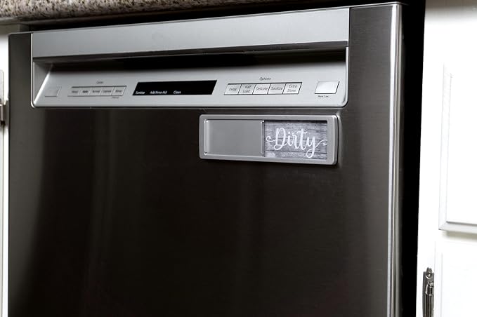 Dishwasher Magnet Clean Dirty Sign - Magnetic Signs That Say Clean/Dirty - Optional Sticker Adhesive for Non-Metal Stainless Steel Dish Washers - Light Gray Farmhouse