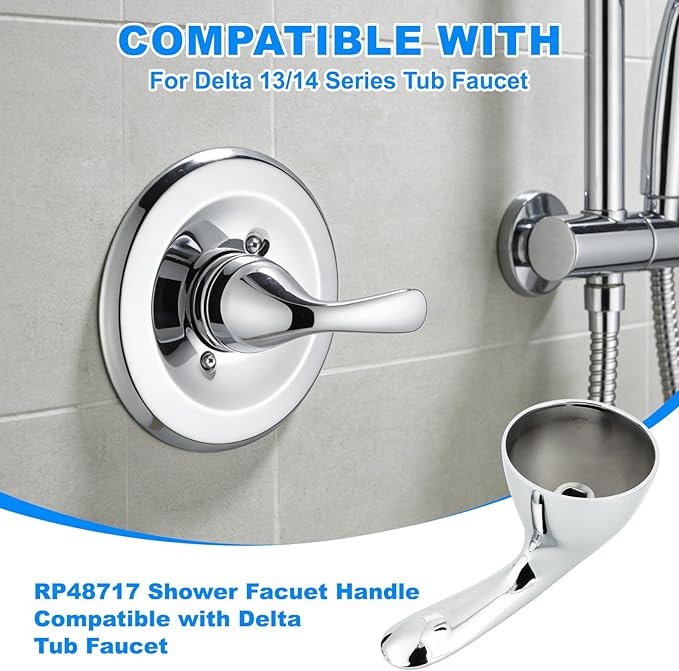 RP48717 Shower Handle Replacement, Compatible with Delta 13/14 Series Tub Shower Faucet, Single Handle Tub and Shower Faucet Handle (Chrome)