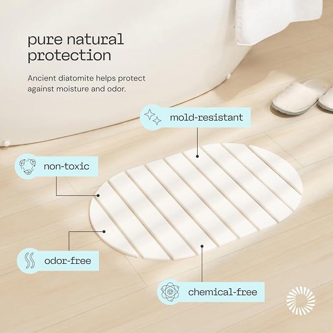 Deepstone Foldable Stone Bath Mat – Large Diatomaceous Earth Mat, Quick Dry with Non-Slip Base, Water Absorbing Bathroom and Shower Stone Mat, Easy to Clean (24” x 15”), White