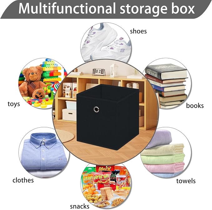 13x13x13 storage cube bins,collapsible fabric storage cubes Decorative storage basket,13 inch Record cube storage box for shelves,clothing,shelf,drawer,bathroom organizer,Set of 3 (Black)