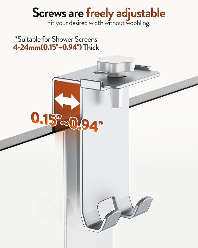 Orimade Aluminum Over the Door Shower Caddy, Rustproof Hanging Shower Organizer, Heavy Duty,Adjustable Height,Safe Rounded Edges, Bottom Plate to Hold Small Items, for Bathroom Storage, 2-Tier Silver