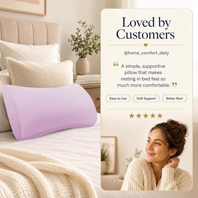 vamorry Throw Pillows Lumbar Support Pillow for Bed – Memory Foam Waist Pillow with Cooling Cover for Comfortable Back Support – Bolster Pillow for Side, Back & Stomach Sleepers – for Bed, Sofa, Car