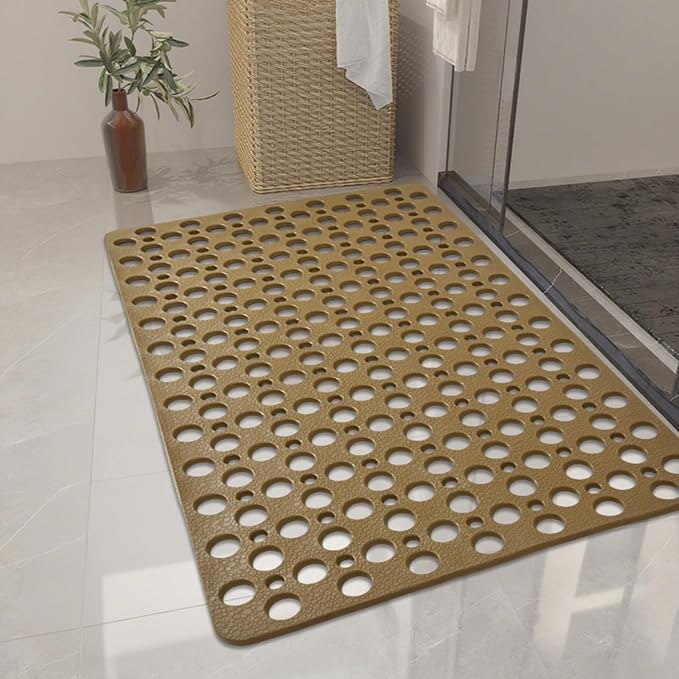 Casa and Beyond Shower Mat Non Slip Bath Mat Secure Shower Mat Easy to Clean Drains Fast Easy Dry Cut Soft Machine Washable Bathtub mat for Inside Shower (Coffee,35.4 * 23.6 in)