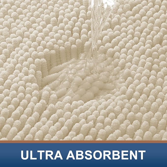 Smiry Luxury Chenille Bathroom Rugs 24x16, Extra Soft and Absorbent Shaggy Bath Mat, Machine Washable, Non-Slip Plush Carpet Runner for Tub, Shower, and Floor, Home Decor Accessories, Sand