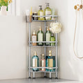 HapiRm Standing Shower Caddy Corner - 3 Tier Corner Shower Organizer with Toothbrush Holder and 12 Hooks, Large Capacity Rustproof Bathroom Shelves for Tall Bottles, Silver