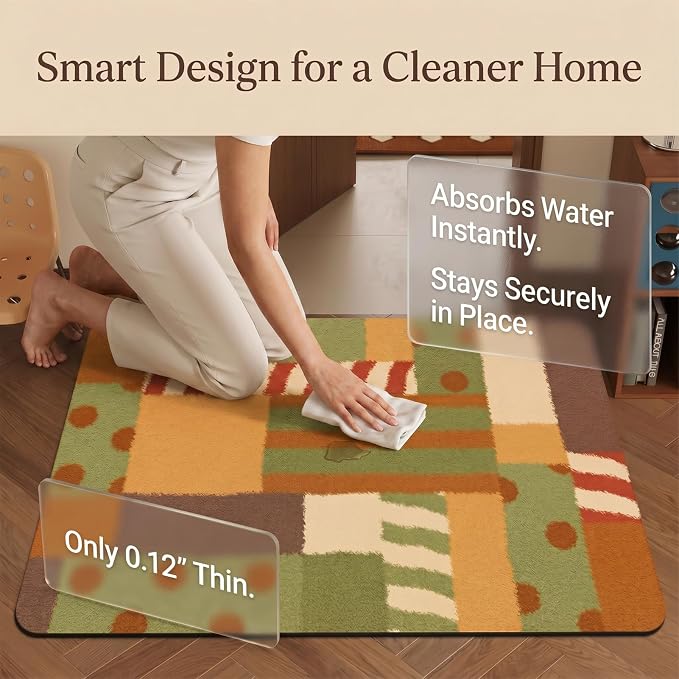 Non Slip Bath Mat Cut to Any Size Ultra Thin Bathroom Rugs Fit Under Door, 16"x24" Quick Dry Absorbent Washable Rubber Backing Mat Rug for Bath Floor, Entryway, Kitchen, Sink