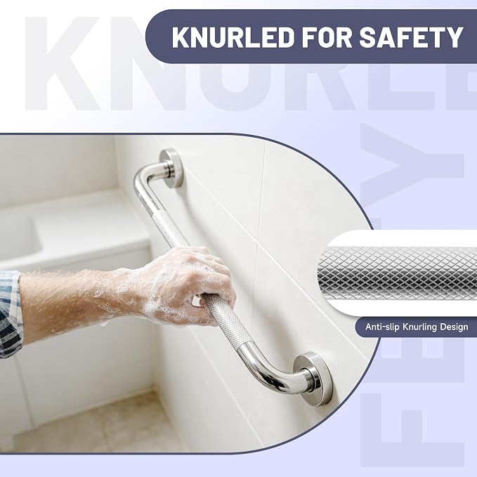 24 Inch Shower Grab Bar, Chrome Anti Slip Safety Bars, 304 Stainless Steel Bathroom Handrail, Handicap Grab Bars for Wall, Shower Grip Handle for Seniors Elderly Injury Assist Bath (1.25" Dia)