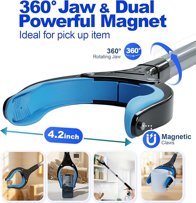 LEGENDONE 32" Grabber Reacher Tool, Foldable Reacher Grabbers Pickup Tool for Senior, Heavy Duty Upper Gripper, Wide Claw Trash Picker, Strong Grip| Powerful Magnet| 360° Rotating Head