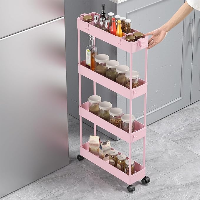 SPACELEAD 2-piece Set Slim Storage Cart 3 Tier,Bathroom Organizer Rolling Utility,Mobile Shelving Unit Slide Out for Office, Kitchen, Laundry Room & Narrow Places