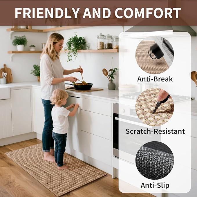 YDKGL Kitchen Rugs Non Slip Washable, Rubber Backing Soft Chenille Braided Kitchen Mats for Floor, Super Absorbent Kitchen Runner Rug Standing Mat Sink Mat, Easy to Clean, Brown 17"x47"