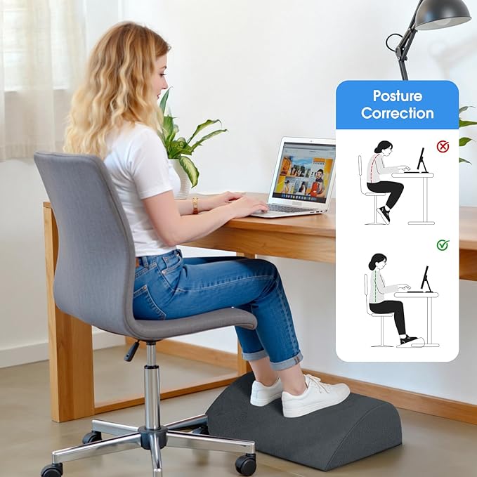 Foot Rest for Under Desk at Work - Non-Slip Foot Stool with 3 Adjustable Heights, Ergonomic Under Desk Footrest with Washable Cover for Leg Elevation, Desk, Home, Office, Car (Dark Grey)