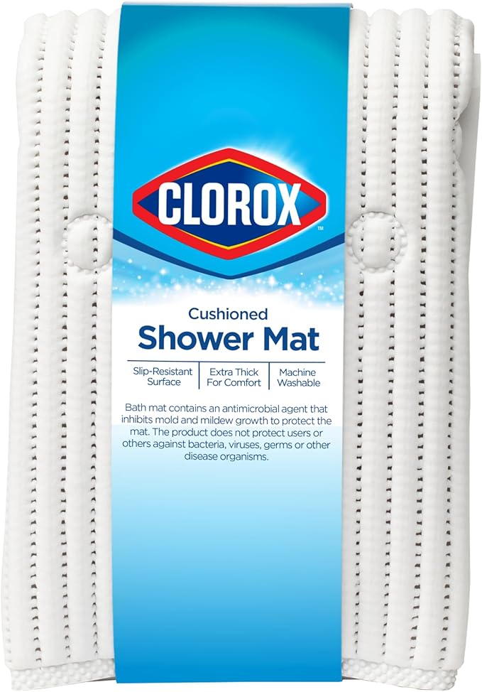 Duck Brand Clorox Cushioned Shower Mat, Non Slip Bathtub Mat with Suction Cups, 21 Inches x 21 Inches, White