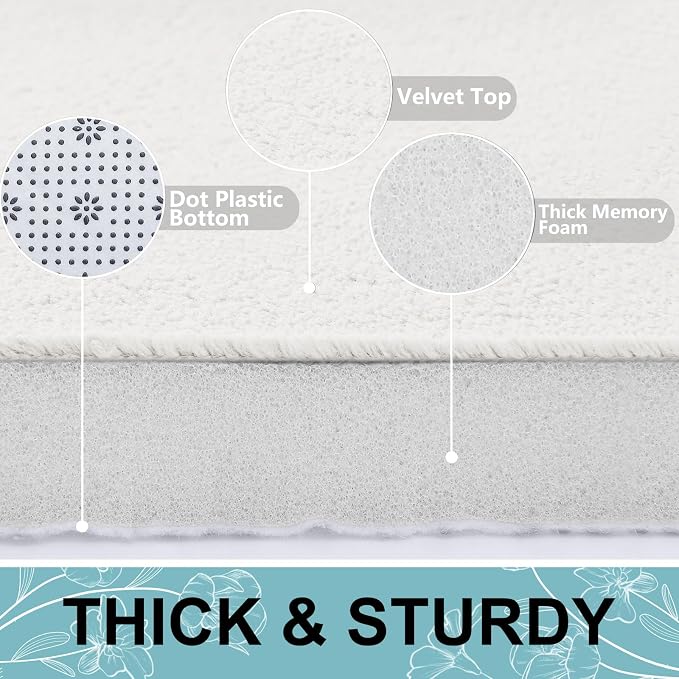 Smiry Memory Foam Bath Mat 47x17, Extra Soft and Absorbent Bathroom Mats, Non Slip Washable Carpet for Floor, Shower and Tub, Ivory White