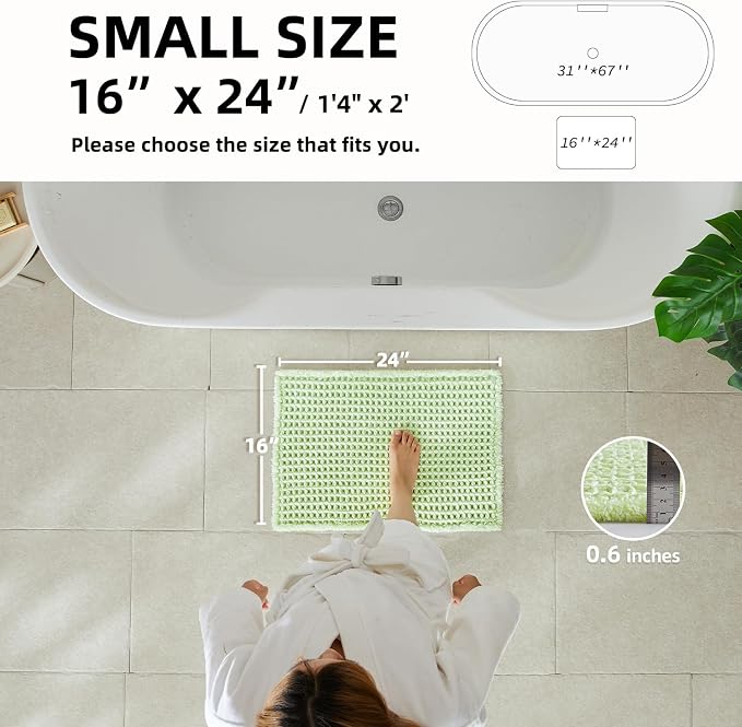 TYUU Waffle Bath Mat, Boho Bathroom Rugs Non Slip Washable Super Absorbent Quick Dry Cute Bath Mat Farmhouse Bathroom Decor, 24"x16" Pale Green