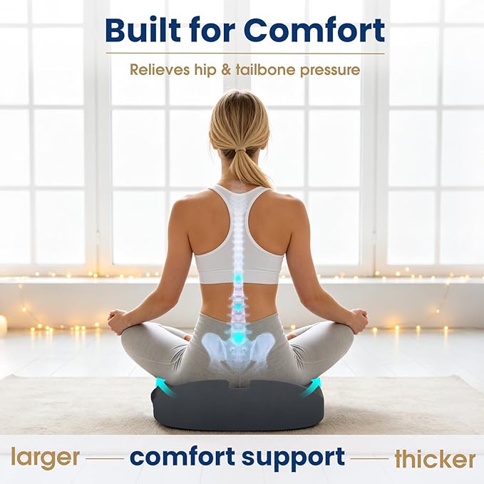 Seat Cushion,Thick Memory Foam Cushions for Office Chair, Car Seat, Airplane, Relieving Pressure Tailbone Sciatica Back Pain for Long Sitting Office Workers, Car Drivers Grey