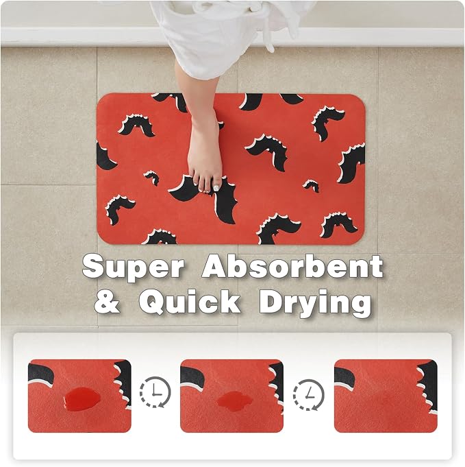 TYUU Halloween Bath Mat, Thin Halloween Bathroom Rug Non Slip Quick Dry Bat Bath Mat Fits Under Door Thin Floor Mat Halloween Decor, 17''x30'', Gothic Bats Orange