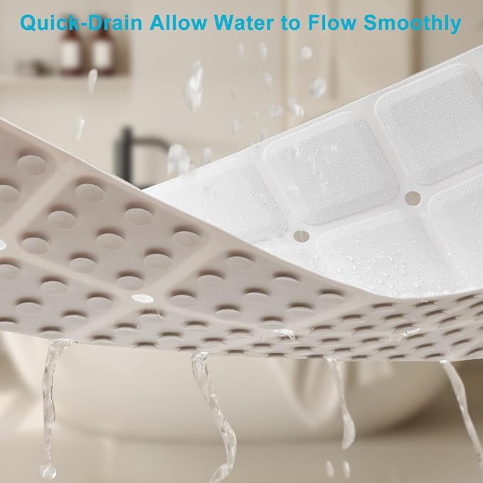 Webos Non-Slip Bath Mat for Tub & Shower：Silicone Foldable Bathtub Mat with Strong Suction Cups, Quick Drain Holes, Machine Washable Extra Large Bathroom Mats 35.8" x 17.7", White