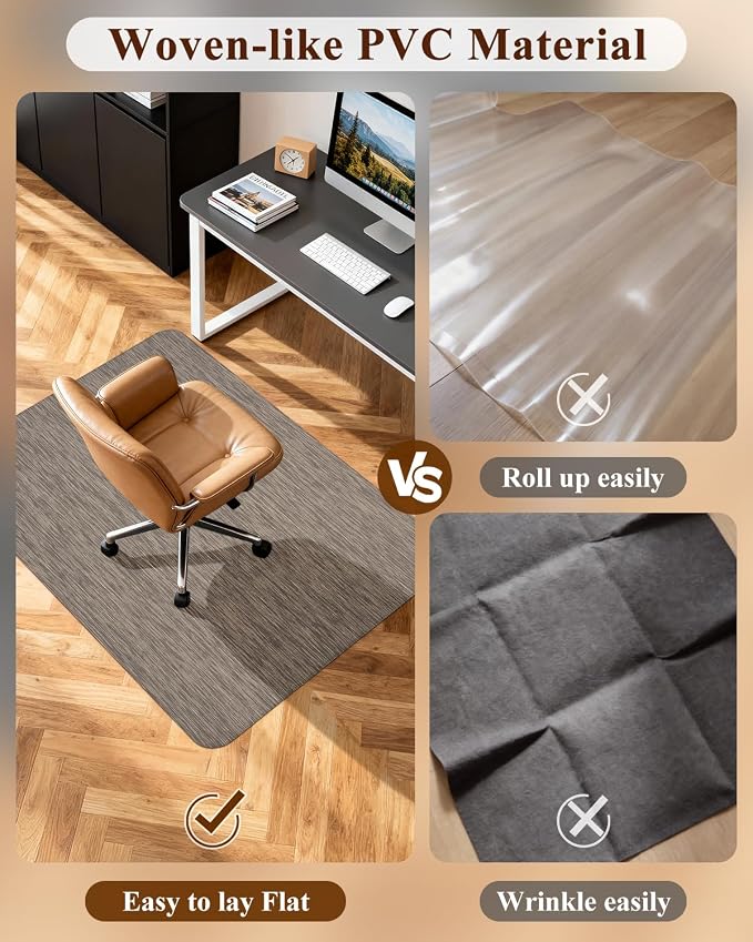 Soimeat Office Chair Mat for Hardwood Floor, 44.9" x 53.1" Non-Slip Desk Computer Chair Mat, PVC Floor Mat for Rolling Chair, Heavy Duty Wood/Tile Floor Protector Desk Rug for Home, Dark Brown