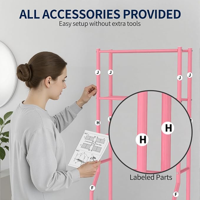 GloTika 3-Tier Over Toilet Storage Rack, Metal Over Toilet Bathroom Organizer Shelf, Freestanding Space Saver Storage Shelves for Bathroom/Laundry/Living Room (Pink)