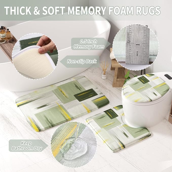 XLHOMO Bathroom Set - Sage Green Bathroom Accessories Set, Bathroom Sets with Shower Curtain and Rugs, Sage Green Shower Curtain Set with Bathroom Trash Can, Soap Dispenser, Soap Dish for Home Decor