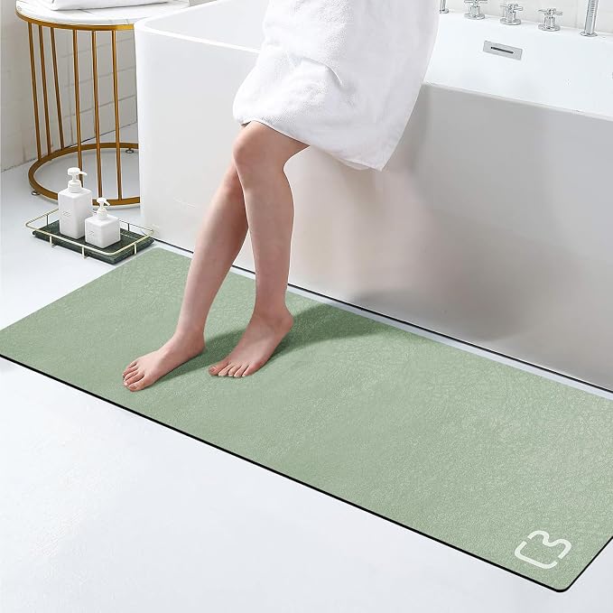 RUERYA Diatomaceous Earth Bath Mat 17" x 59" Extra Long Bathroom Mat Large Fast Dry Super Absorbent Non-Slip Rubber Backed Shower Mat Bath Rugs Mats for Bathroom Floor, Tub, Shower, Sink, Sage Green