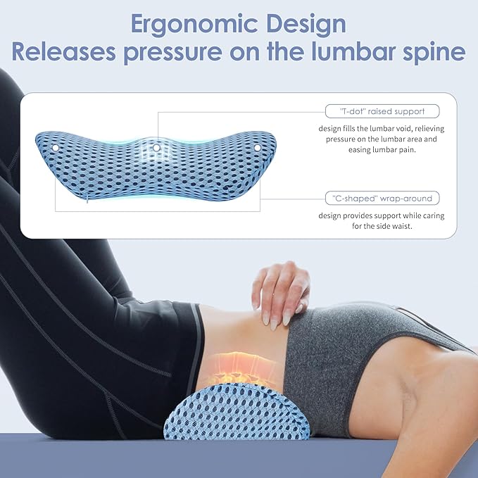 kasney Lumbar Support Pillow, Back Pillow for Low Back Pain Relief, Ergonomic Streamline Car Seat, Office Chair, Recliner and Bed (Blue)