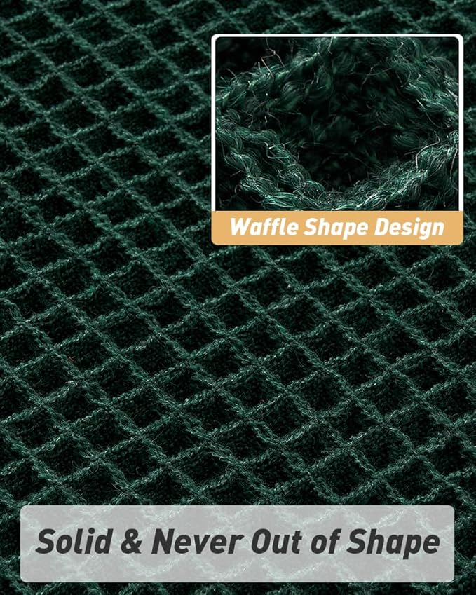 AMOAMI Upgraded Waffle Bath Mat, Super Absorbent Non Slip Bath Mats for Bathroom Floor, Machine Washable Bathroom Rugs with Tassels, Rubber Backed Bathroom Mats, Ultra Soft, 18" x 30", Dark Green