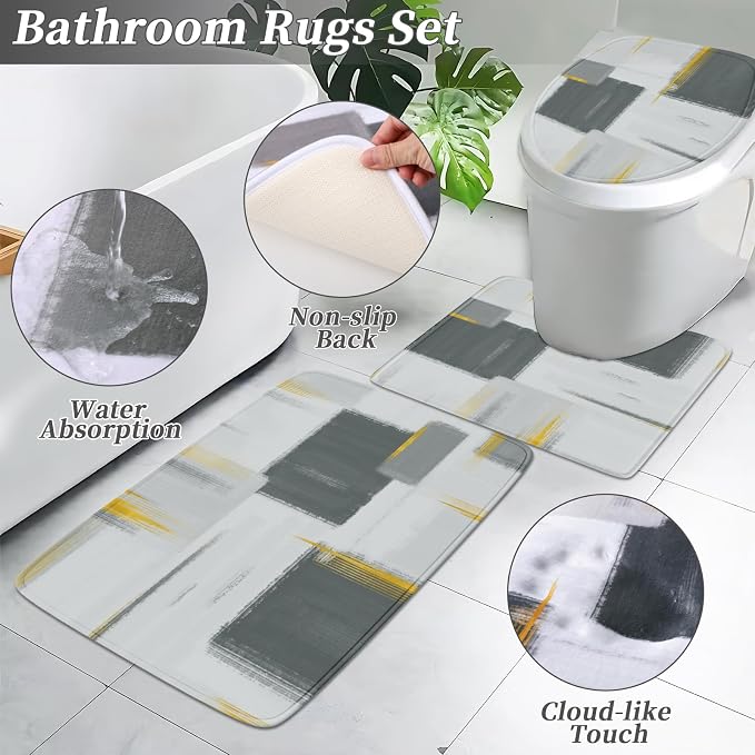 XLHOMO Bathroom Set - Grey and Gold Bathroom Accessories Set, Bathroom Sets with Shower Curtain and Rugs, Grey Shower Curtain Set with Bathroom Trash Can, Soap Dispenser, Soap Dish for Home Decor