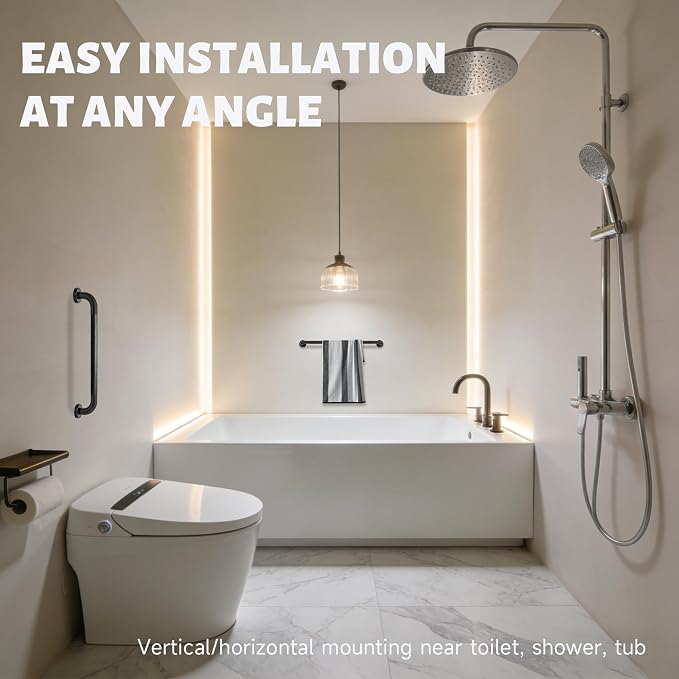 24 Inch Shower Grab Bar 1.25" Dia, 2 Pack Black Anti Slip Bathroom Grab Bar, 304 Stainless Steel Knurled Handicap Grab Bars, Safety Support Handrail,Bath Shower Handle for Elderly Injury Senior