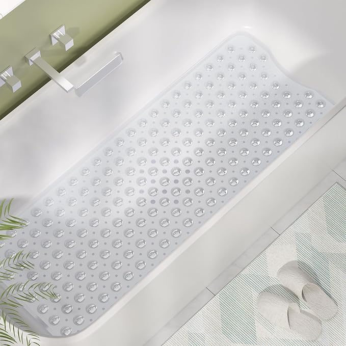 AmazerBath Shower Mat Non Slip 40 x 16 Inches, Shower Stall Mats with Suction Cups and Drain Holes, Non Slip Bath Mat for Tub for Elderly & Kids, Clear