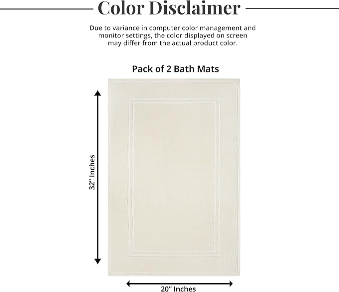 Tens Towels Pack of 2 Bath Mats 100% Cotton, 20 x 32 Inches, Super Absorbent, Hotel Quality Premium Floor Towels, Luxurious, Soft & Quick Dry, Not a Bathroom Rug (Ivory)