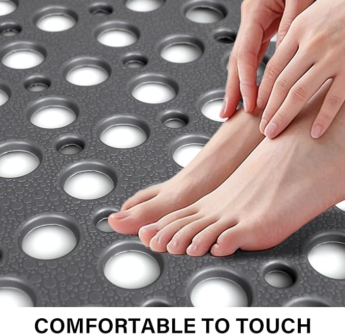 Non Slip Shower Mat: 47 X 32 Inch Large Shower Mats for Inside Shower - Soft TPE Anti Slip Long Shower Floor Mat with Large Drain Holes and Suction Cups