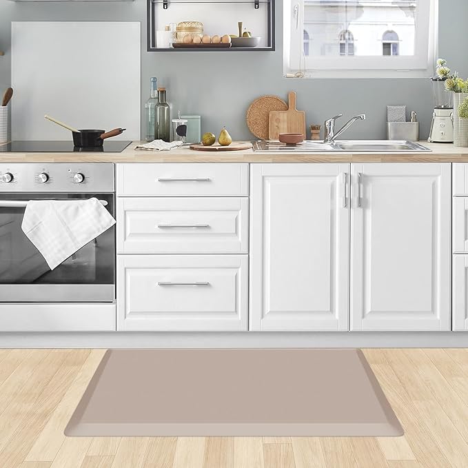 KitchenClouds Kitchen Mat Cushioned Anti Fatigue Rug 20"x32" Water Resistant, Non Slip, Standing and Comfort Desk/Floor Mats for House Sink Office (Khaki)