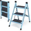 3 Step Ladder, Folding Step Stool for Adults, Lightweight Aluminum Step Ladder, Portable 330 LBS Capacity Ladders for Home Kitchen Library Office, Small Step Stools with Anti-Slip Wide Pedals, Blue