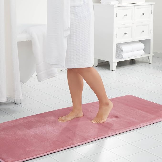 Memory Foam Bath Mat Non Slip Absorbent Super Cozy Velvet Bathroom Rug Carpet (60 inches X 24 inches, Mauve)