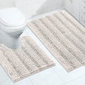 Turquoize Chenille Bathroom Rugs Set Non-Slip Bath Mats for Bathroom Super Absorbent Shaggy Rugs for Tub Shower Toilet Plush Bath Rug Plus U Contour Rug (Oversized: 24" x 36" and 20" x 24" U), Ivory