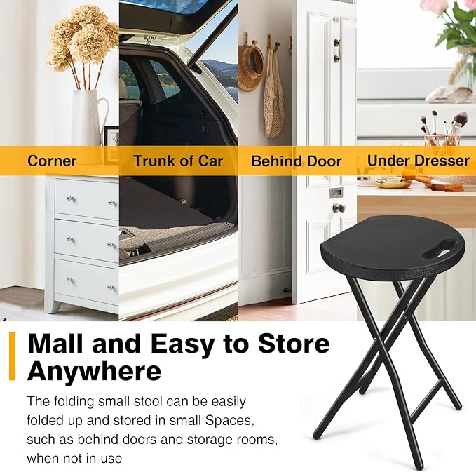 TAVR Furniture Portable Folding Chair with Handle, Heavy Duty Round Fold Stool Chair with 500lbs Capacity for Adults, 18 Inch Foldable Stool for Dorm, Kitchen, Vanity, Church and Outdoor use