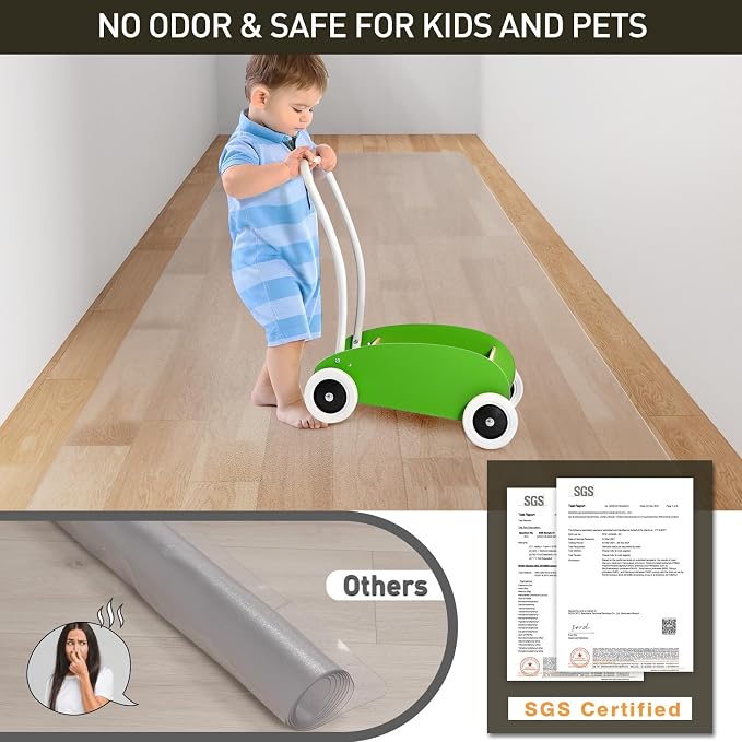 3'x20' Vinyl Runner Rug for Hallway, Clear Waterproof Kitchen Mat for Floor, Non-Slip Plastic Floor Mat for Entryway, Easy Clean Durable Area Mat for Bedroom, Laundry Room