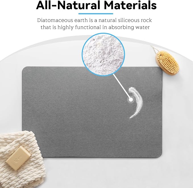 Stone Bath Mat, Dries Quickly, Non-Slip Diatomaceous Earth Bath Mats for Bathroom, Super Absorbent Stone Shower Mat, Easy to Clean, 23.5" x 15.5" Dark Gray
